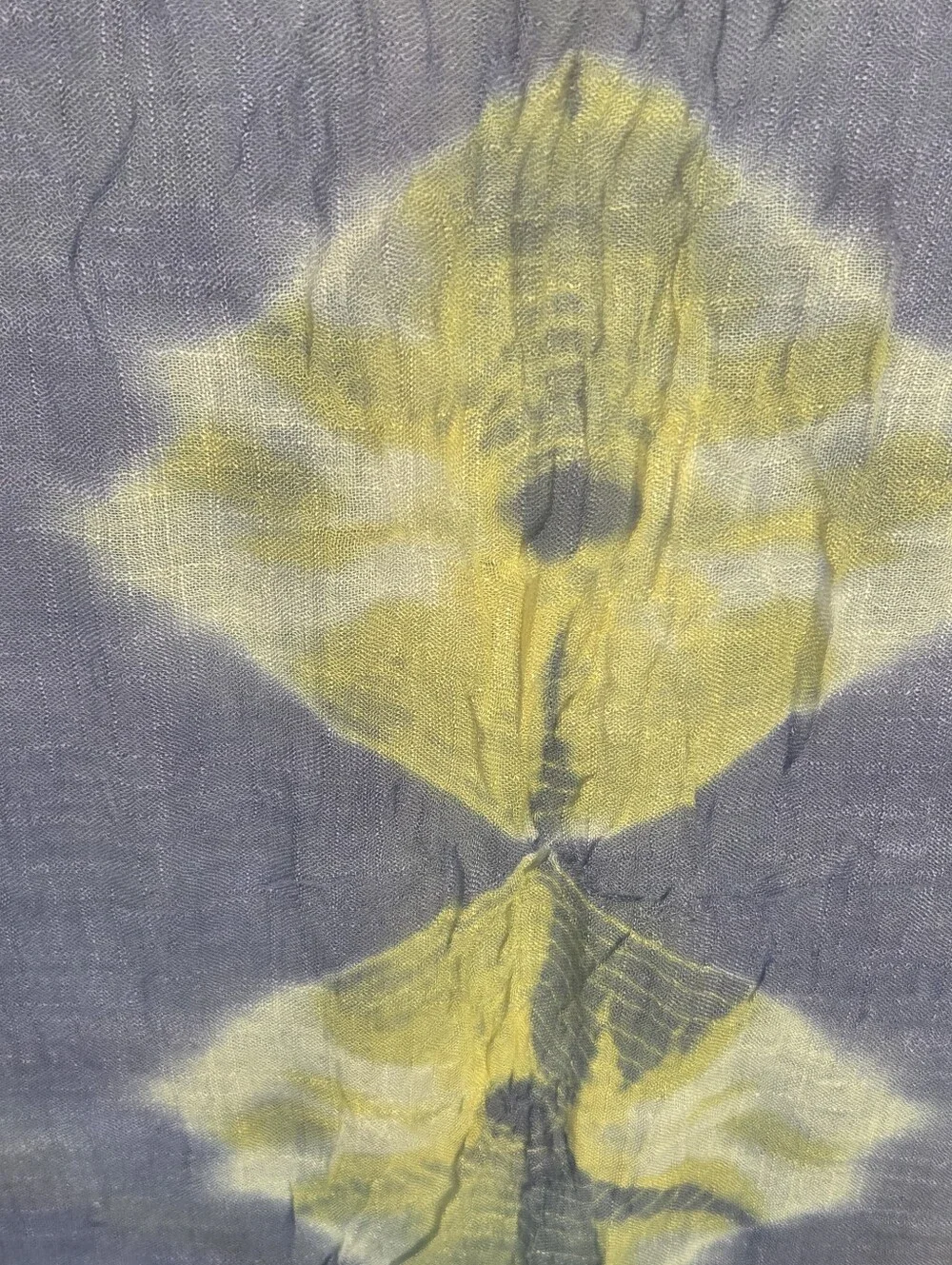 ROOTS Purple Yellow Tie Dye Shibori Fringe Wrap Scarf Lightweight Gauze Shawl